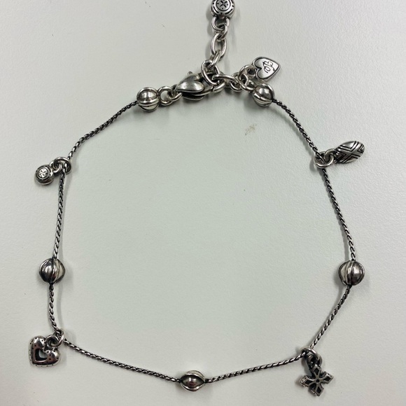 Brighton Bracelet Anklet Sterling Silver Cross Heart Charms 11" Adjustable - Picture 1 of 9